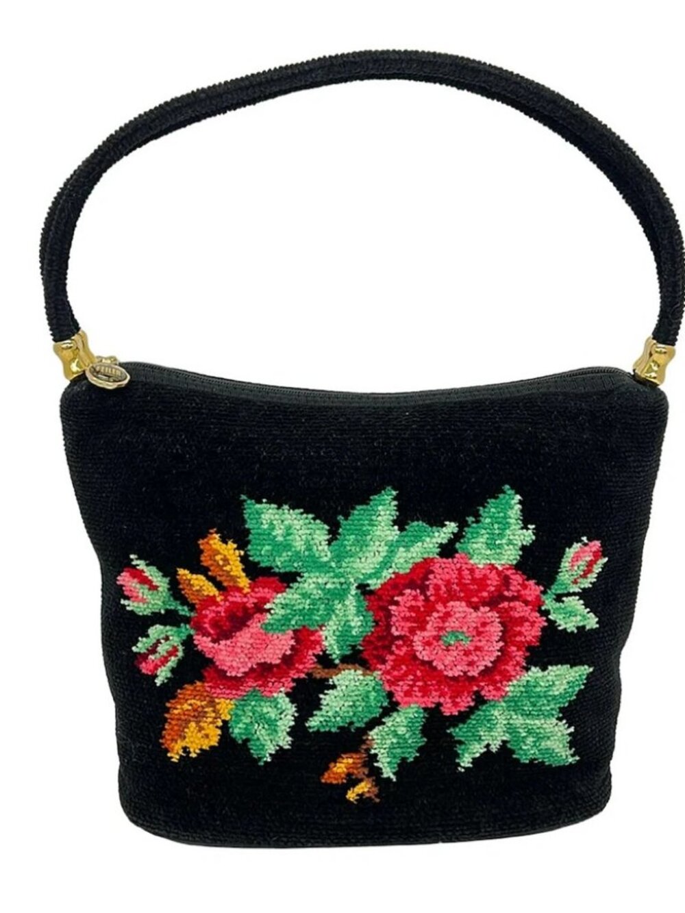 FEILER Black Green Multi Pile Synthetic Leather Handbag